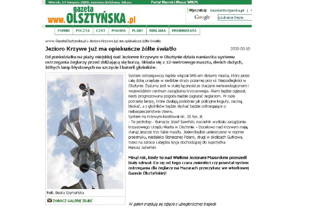 System ostrzegania żeglarzy na Mazurach