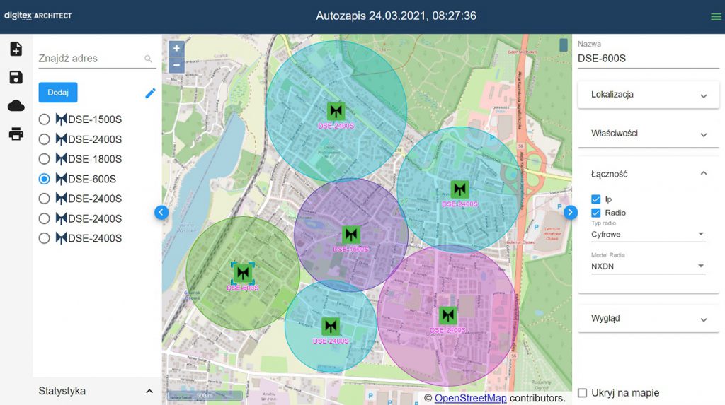 mapa zasięgu syren alarmowych digitexARCHITECT
